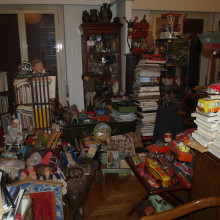 Boulotis' home with a large number of toys