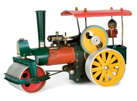 Metal steam rollers by the German company “Wilesco”. The steam-motion mechanism is functionally incorporated in the toy, which was very popular in the 1950s-1960s under the name of “Old Smokey”