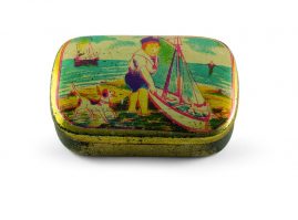 Tiny tin lithograph box, probably for pastilles, from the first decades of the 20th century