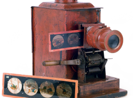 German magic lantern of the 1910s, the one the children of the family of Alekos Gerontas played with. Along with the painted glass projection plates