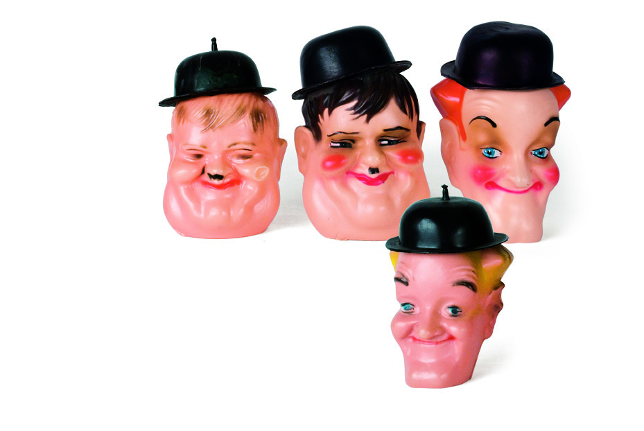 Plastic piggy banks, the heads of Laurel and Hardy, of Greek origin, from the 1960s