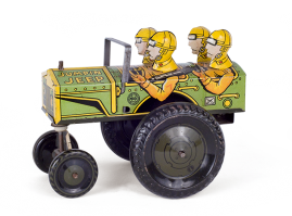 Tin lithograph wind-up military Jeep with armed soldiers, made by the American company “Marx” in the 1950