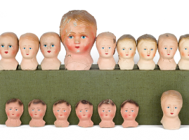 Doll heads, of Greek origin, made of papier mache, from the 1950s
