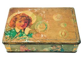 Tin lithograph box for candies, of Spanish origin, from the first decades of the 20th century