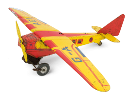 Tin wind-up, propeller-driven aeroplane, made by the English company “Mettoy” in the 1940s-1950s