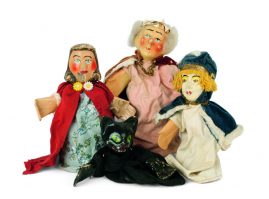 Greek puppets, played with the fingers, of various toymakers, from thw 1930s-50s