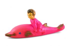 Rare plastic toy, with a boy riding a dolphin, of Greek origin, from the end of the 1950s