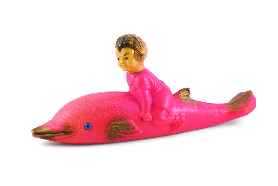 Rare plastic toy, with a boy riding a dolphin, of Greek origin, from the end of the 1950s